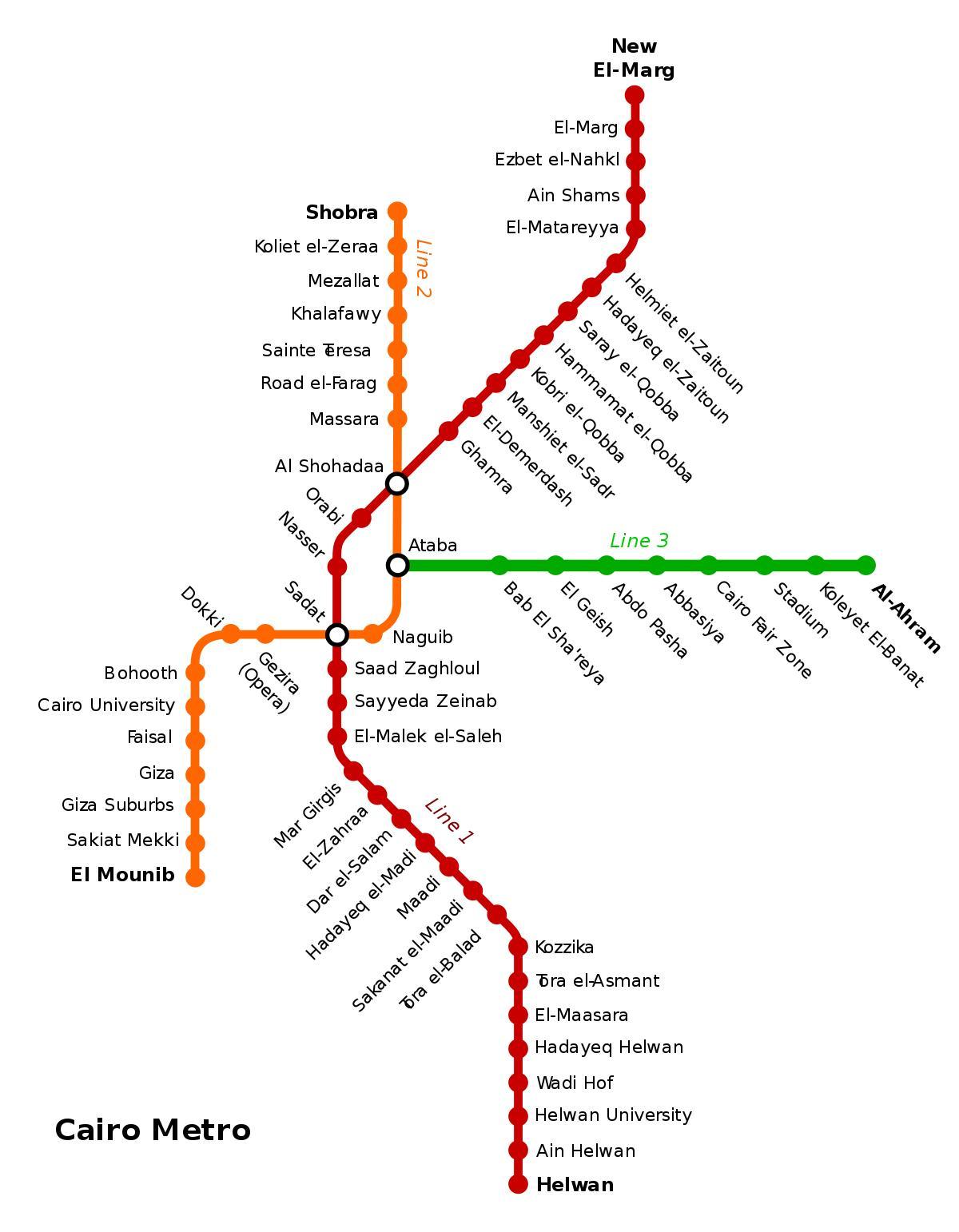 Карта станций каирского метро